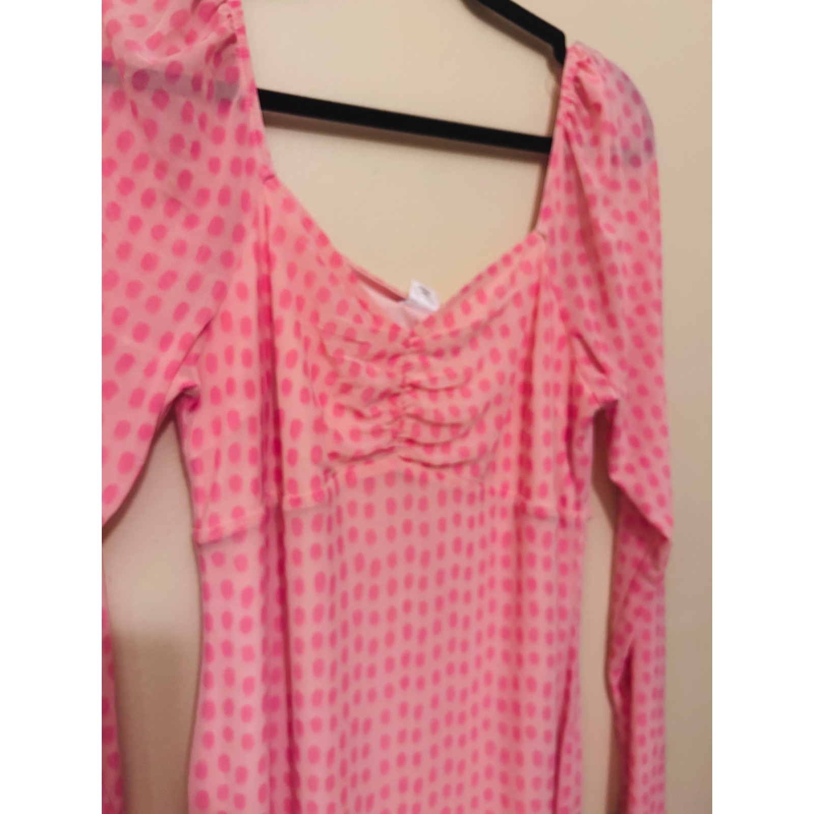 House Of Aama Target Midi Dress Womens M Pink Nwt Mesh Polka Dot Long Sleeve — image 4 of 8